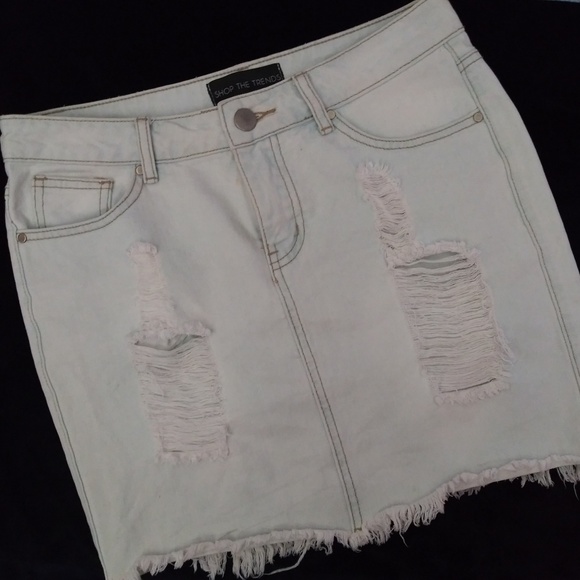 Distressed Denim Mini Skirt - Picture 1 of 4